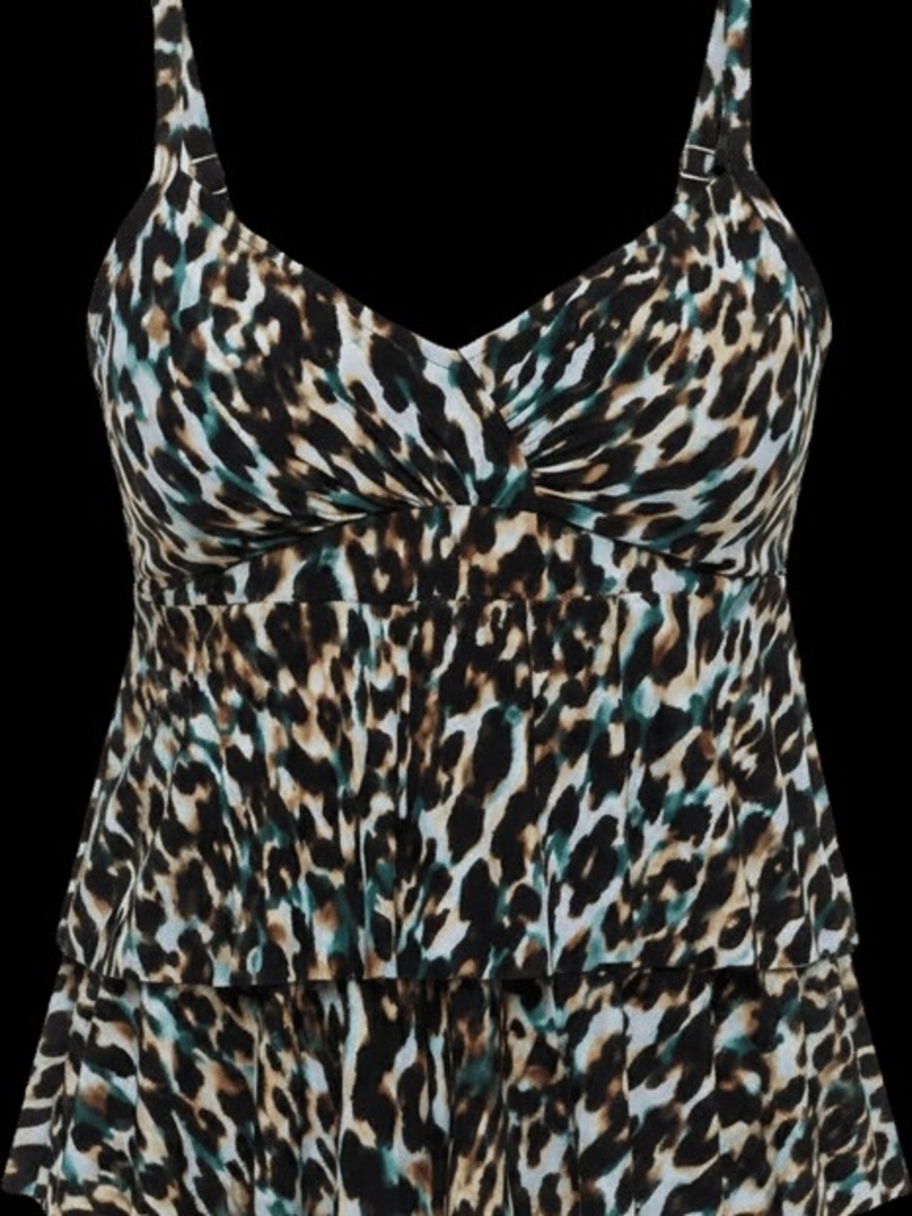 Leopard Print Tiered Camisole Top with Teal Accents